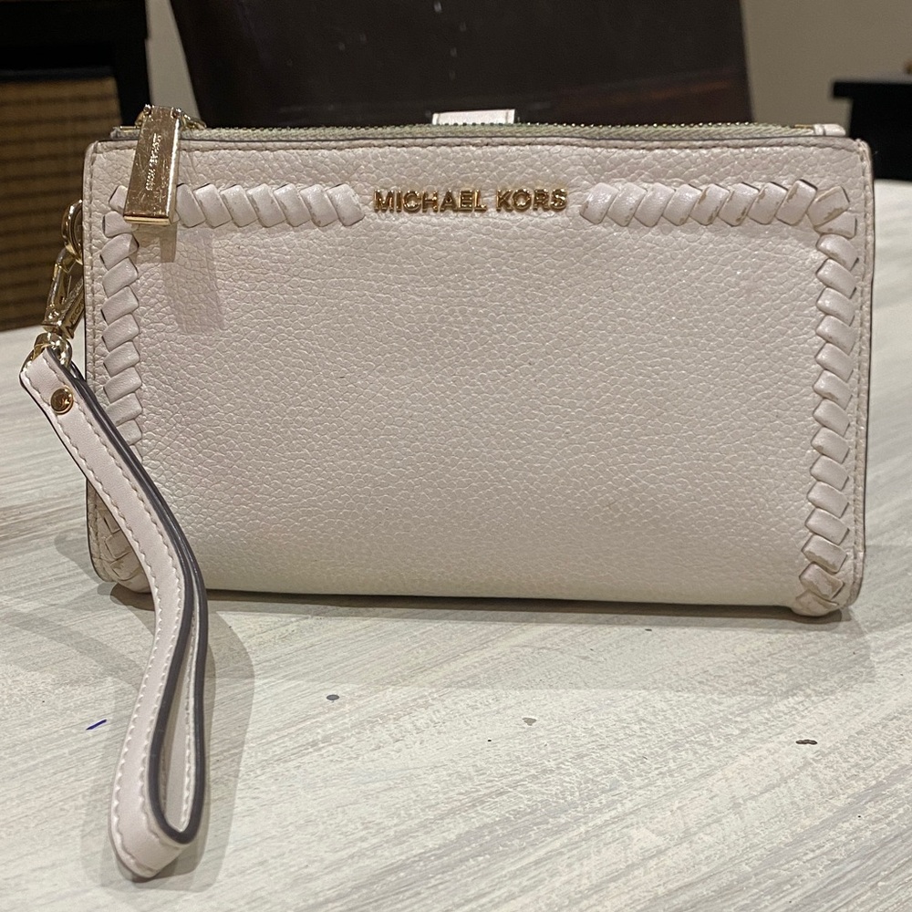 Michael Kors White Wristlet with Gold Accents